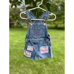 Baby Cool VTG | Denim Overalls‎ Shortalls | Pink Patchwork Toddler Girl | 12M